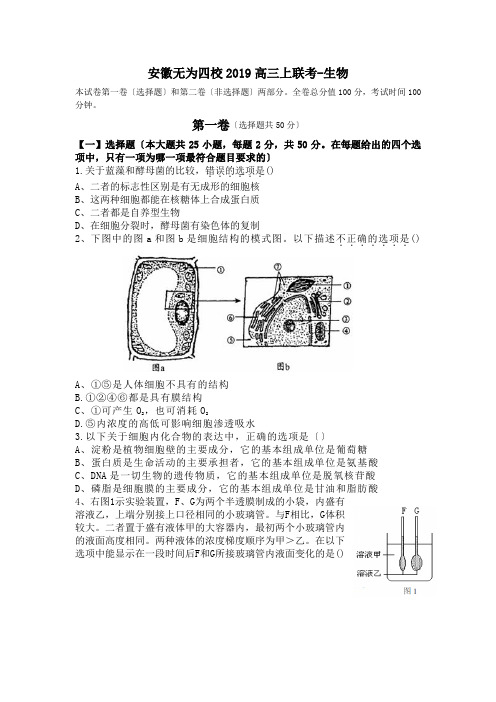 安徽无为四校2019高三上联考-生物