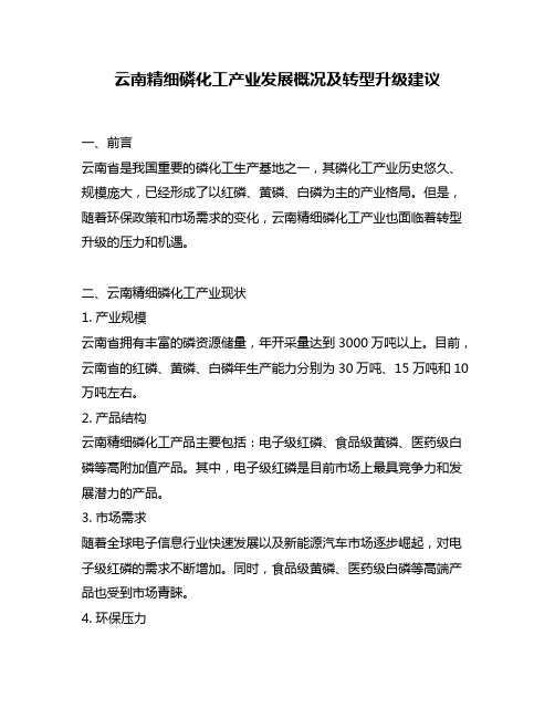 云南精细磷化工产业发展概况及转型升级建议