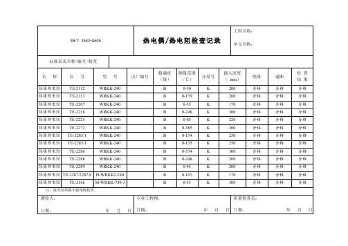 热电偶热电阻检查记录样表