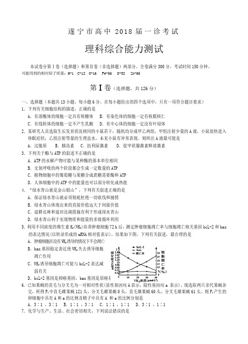 四川省遂宁市2018届高三一诊考试理综试卷(word版,含答案)