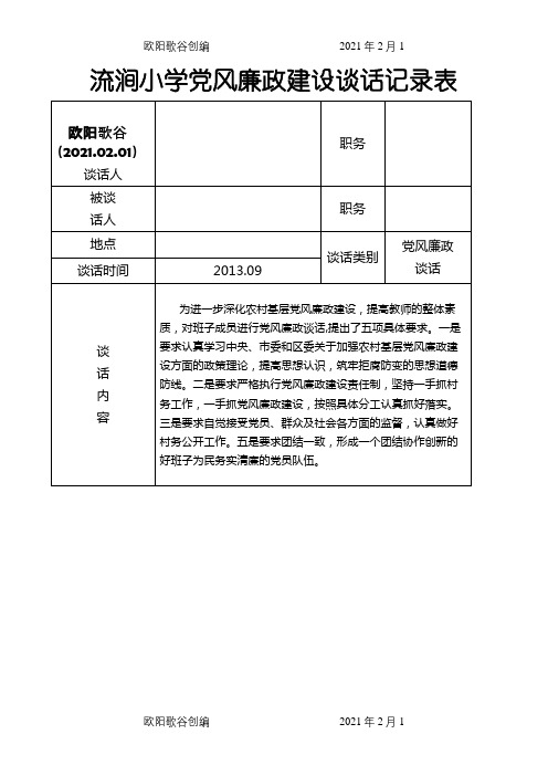 党风廉政建设谈话记录表之欧阳歌谷创编