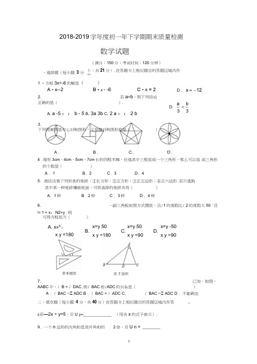 泉州市洛江区2018-2019学年七年级下期末质量数学试题含答案