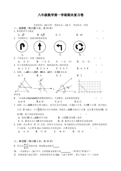 [好卷]人教版八年级上册第一学期数学期末复习卷(含答案)