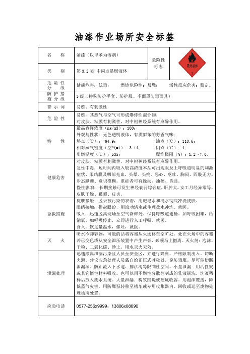 5油漆、稀释剂作业场所安全标签