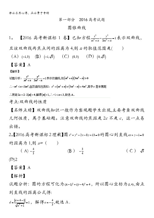 专题05 圆锥曲线-2016年高考+联考模拟理数试题分项版解析(解析版) 含解析