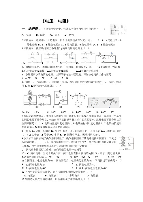2019中考物理分类汇编_《电压电阻》