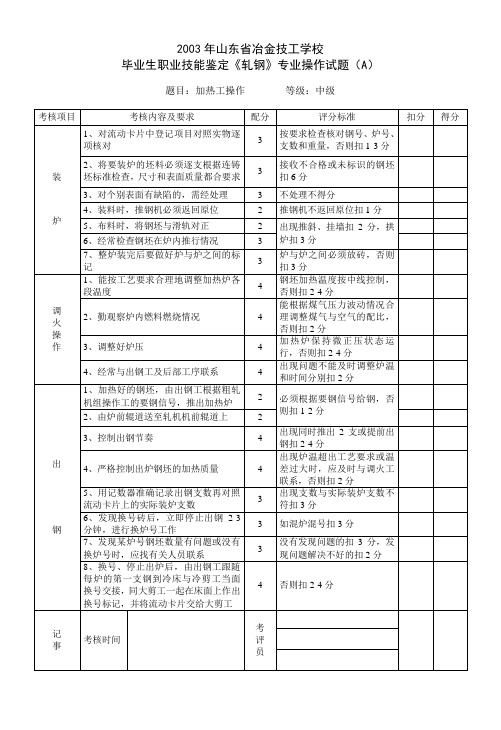 冶金技校职业技能鉴定(中级轧钢)操作试题