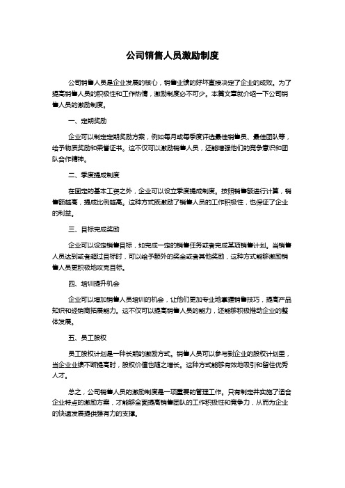 公司销售人员激励制度