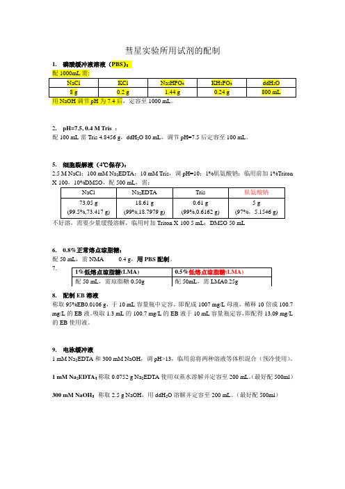 彗星实验所用试剂的配制