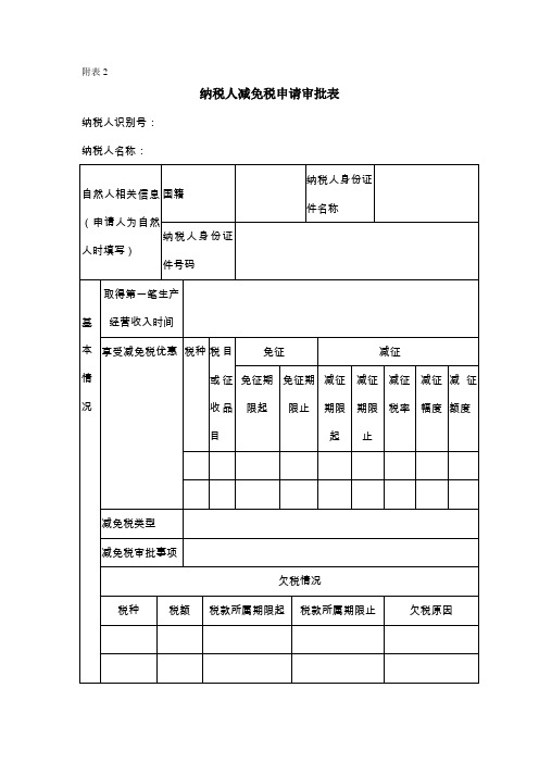 纳税人减免税申请审批表