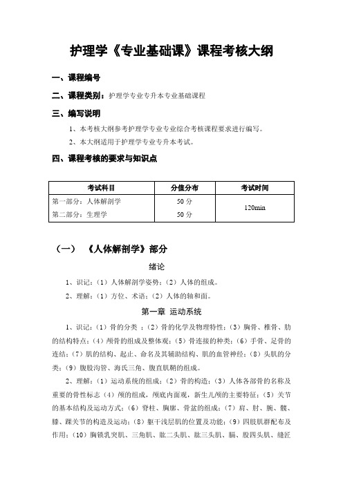 吉首大学2017年专升本护理学《专业基础课》课程考核大纲