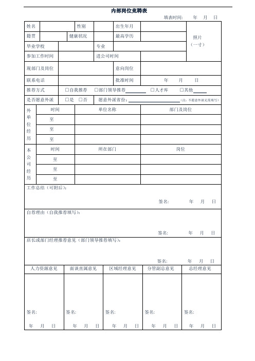 内部岗位竞聘表