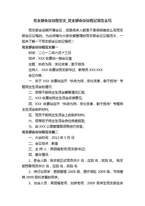 党支部会议议程范文_党支部会议议程记录怎么写