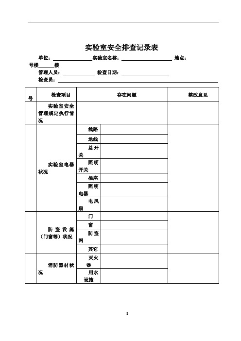 实验室安全排查记录表