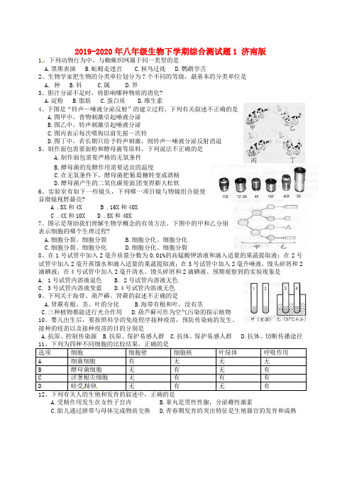 2019-2020年八年级生物下学期综合测试题1 济南版