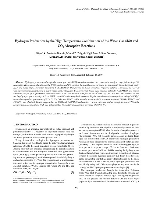 Hydrogen Production by the High Temperature Combination of the Water GasShift