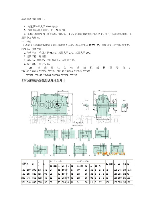 ZSY减速机技术参数及安装尺寸