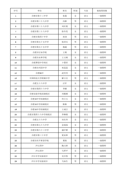 2018年度合肥市中小学(幼儿园)教师专业技术资格评审通过人员公示