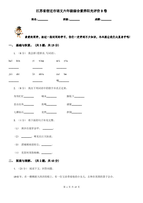 江苏省宿迁市语文六年级综合素养阳光评价B卷