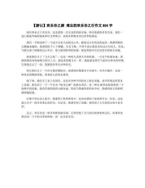 【游记】欢乐谷之游 难忘的欢乐谷之行作文800字