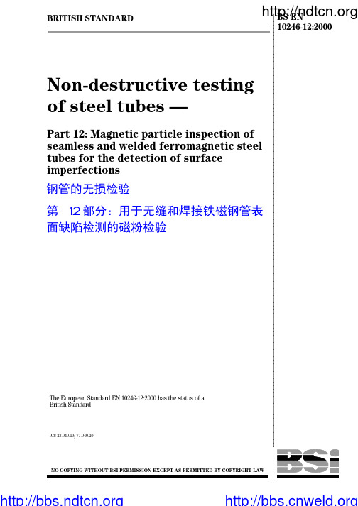 无损检测BSEN10246122000钢管的无损检测.表面缺陷检测用无缝和焊接钢管的磁粉检测