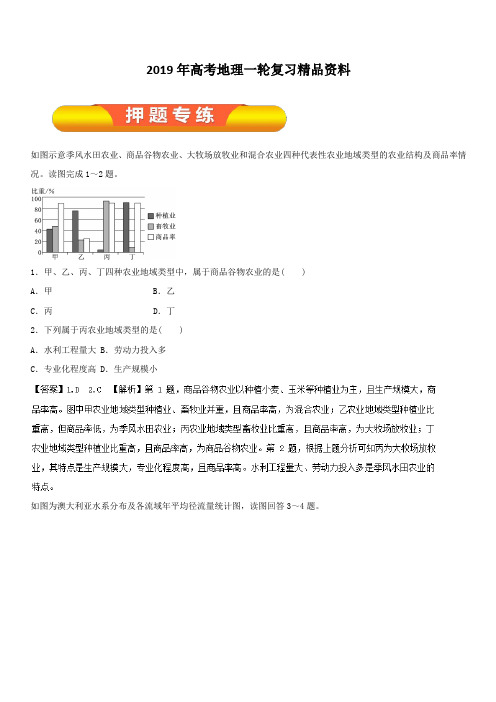 2019年高考地理一轮复习精品资料专题8.2典型的农业地域类型(押题专练)含解析