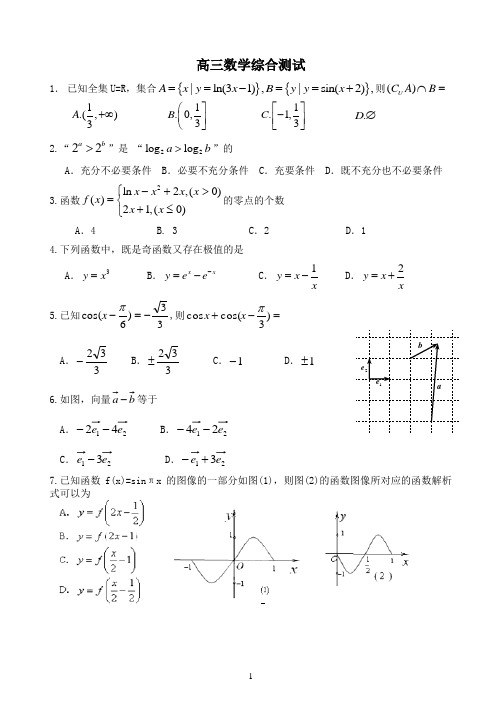 日照实验高中高三数学综合测试(理科)