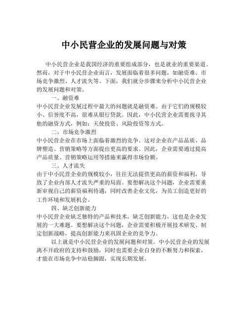 中小民营企业的发展问题与对策