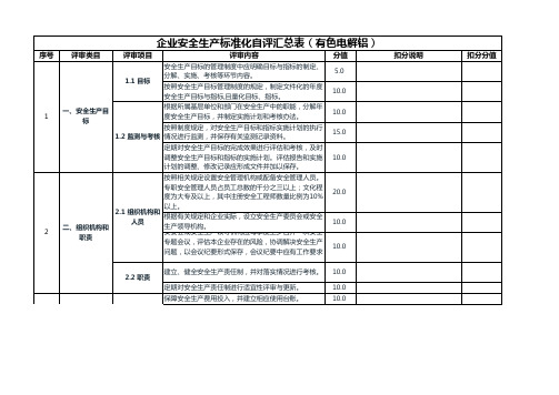 企业安全生产标准化自评扣分项目汇总表模板(有色-有色电解铝)