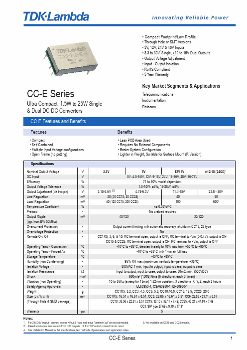 CC-E系列1 CC-E系列超紧凑型1.5W至25W单双路DC-DC转换器说明书