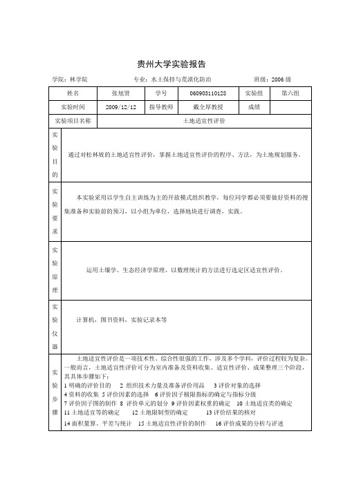 土地适宜性评价实验报告