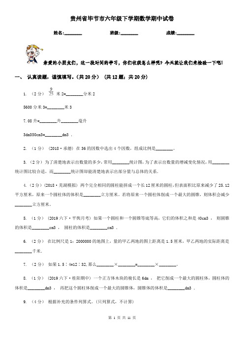 贵州省毕节市六年级下学期数学期中试卷