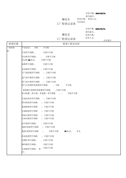 工厂检查记录表摩托车