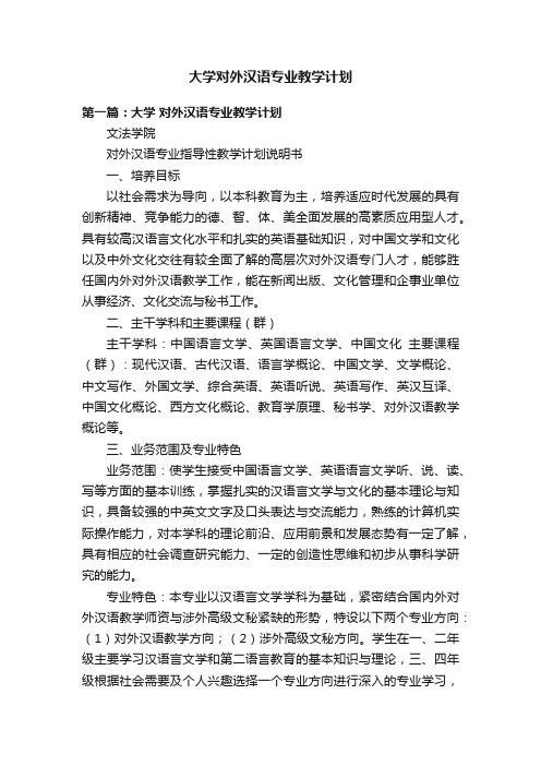 大学对外汉语专业教学计划