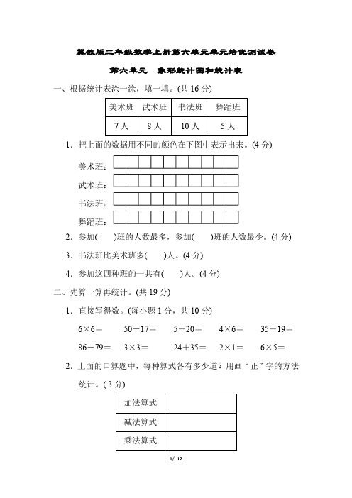 冀教版二年级数学上册第六单元象形统计图和统计表专项试卷附答案 (2)