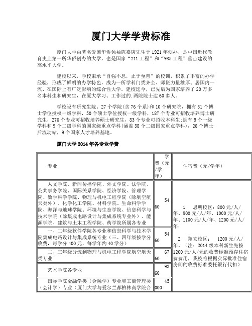 厦门大学学费标准