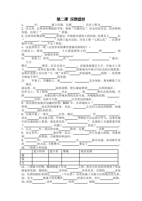 第四单元第二课汉唐盛世(填空题)