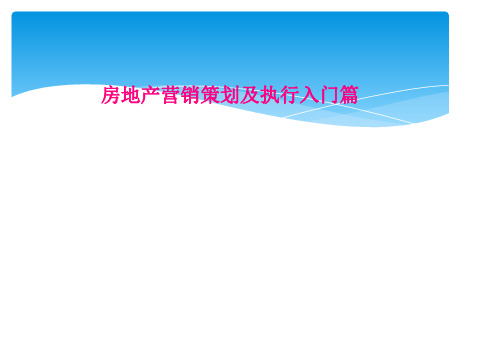 房地产营销策划及执行入门篇