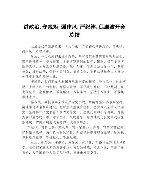 讲政治,守规矩,强作风,严纪律,促廉洁开会总结