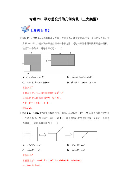 部编数学八年级上册专项20平方差公式的几何背景(三大类型)(解析版)含答案