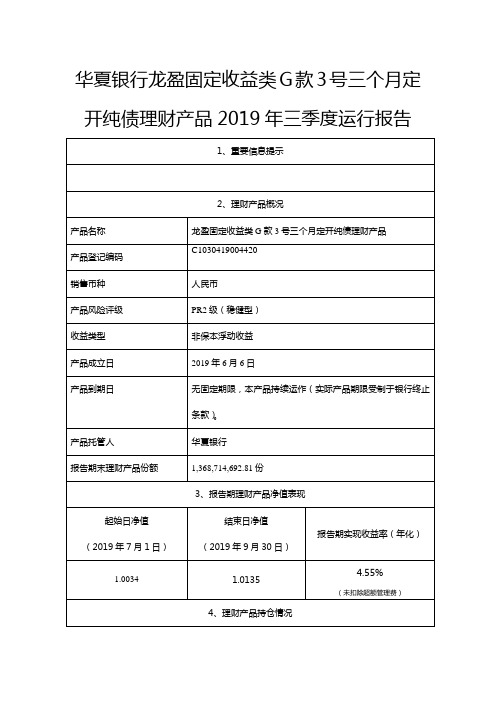 华夏银行龙盈固定收益类G款3号三个月定开纯债理财产品