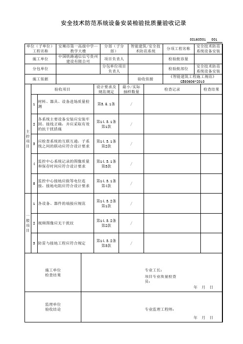 安全技术防范系统设备安装检验批质量验收记录
