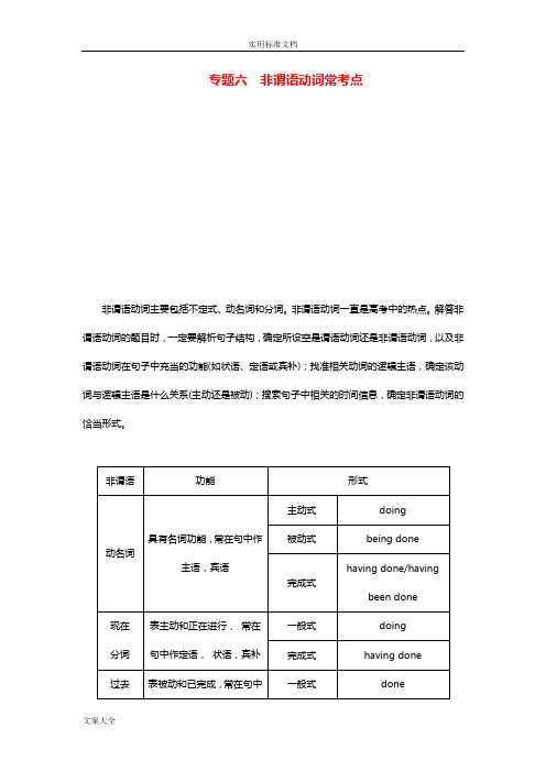 2015高考英语语法精讲精练专题六非谓语动词常考点