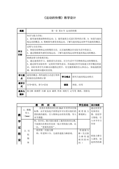 运动的快慢优秀教案2