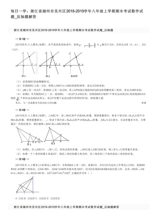 每日一学:浙江省湖州市吴兴区2018-2019学年八年级上学期期末考试数学试题_压轴题解答