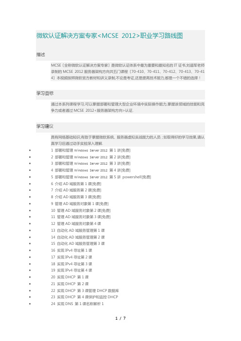 微软认证解决方案专家(MCSE-2012)职业学习路线图-51CTO学院