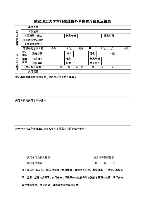 校外实习单位信息反馈表