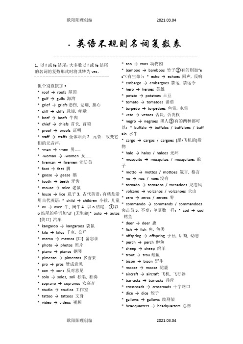 不规则名词复数表之欧阳理创编