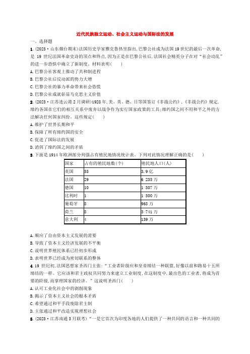 近代民族独立运动、社会主义运动与国际法的发展 综合检测 高三统编版历史二轮复习