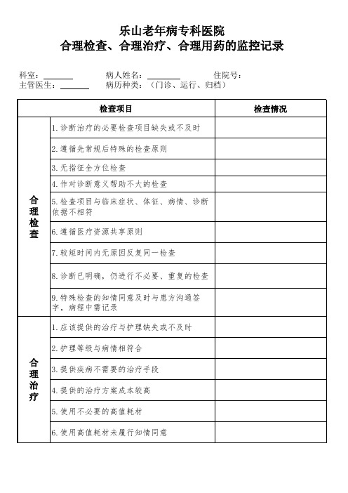 合理检查、合理治疗、合理用药的监控记录